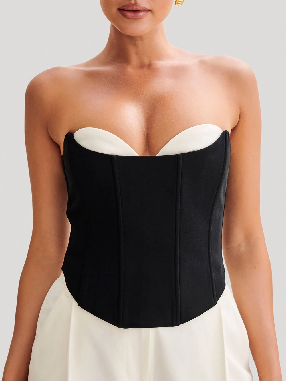 Meshki Oceane Contrast Suiting Strapless Corset - Black - Size M